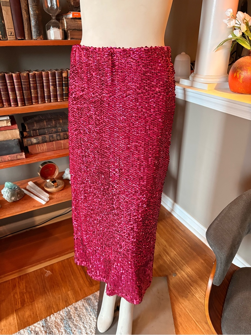 Topshop Fuchsia Sequin Midi Skirt